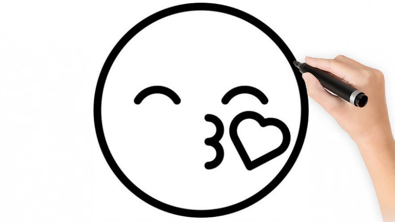 Como dibujar al Emoji de beso con coraz&oacute;n   paso a paso