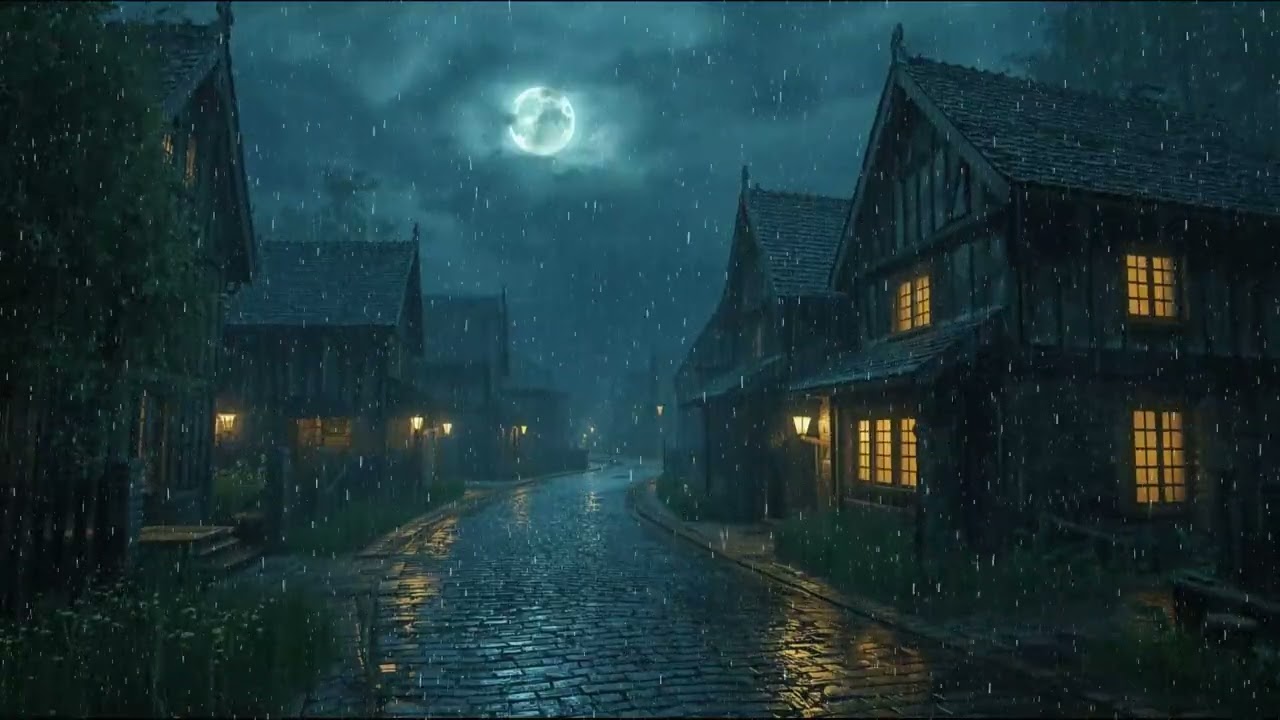 Rainy Night Village Ambience 🌧️ | Soothing Sounds for Sleep, Study & Relax