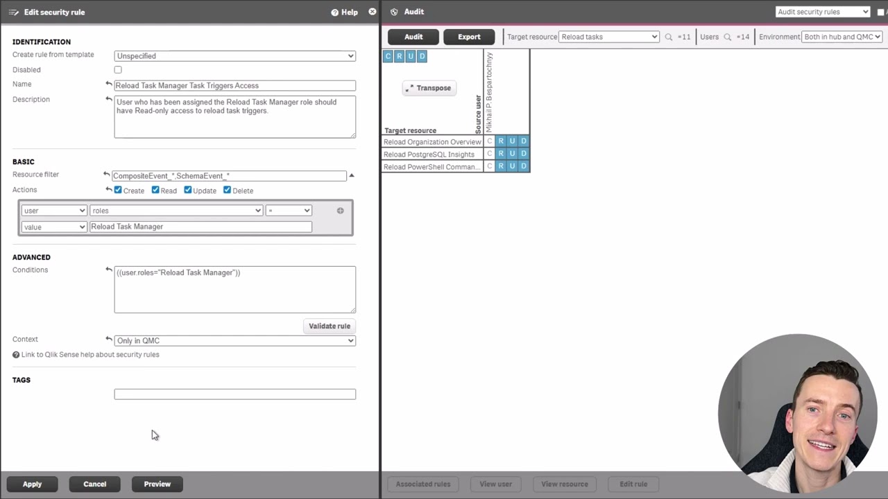 Give user reload task management permissions in QMC