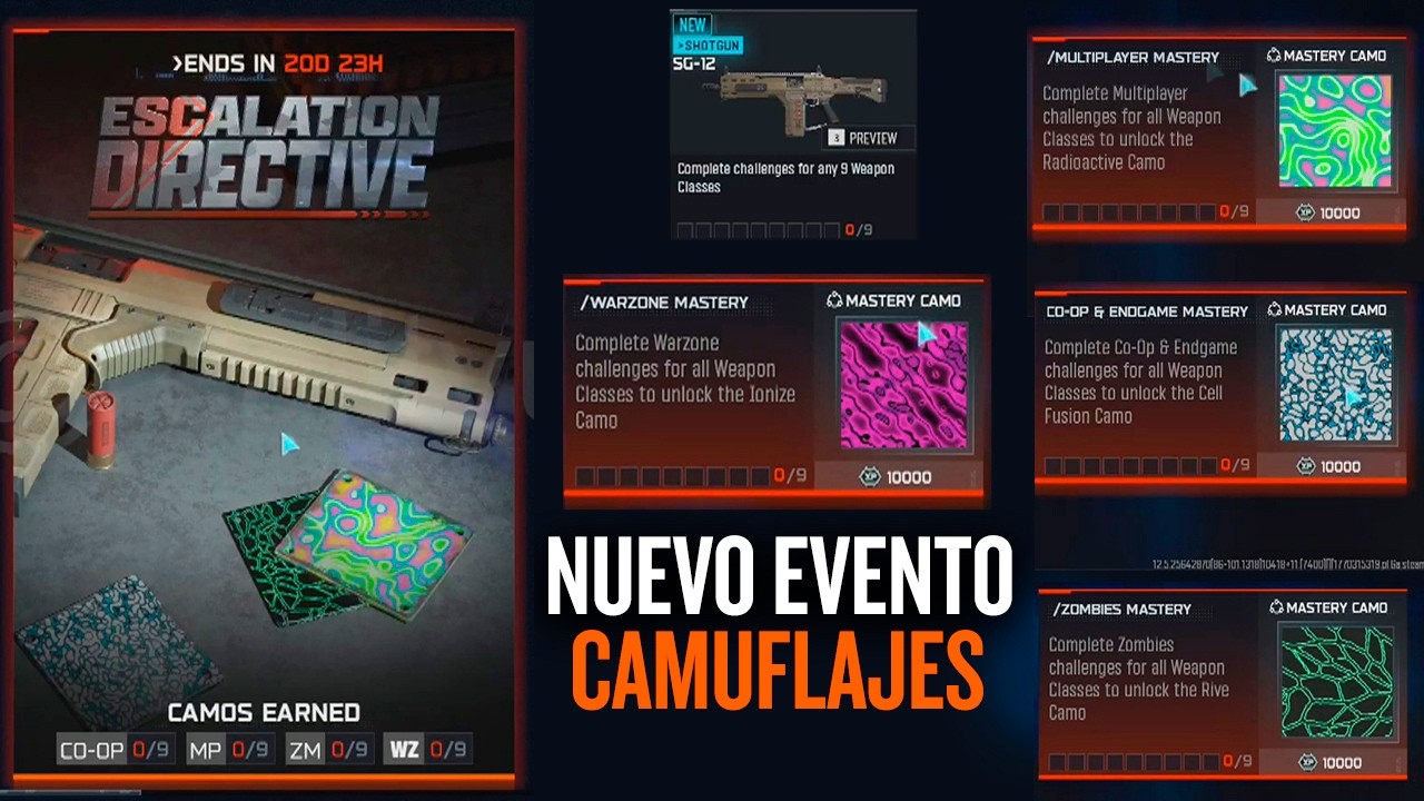 COMO COMPLETAR el EVENTO ESCALATION DIRECTIVE! 8 Camuflajes ANIMADOS GRATIS!