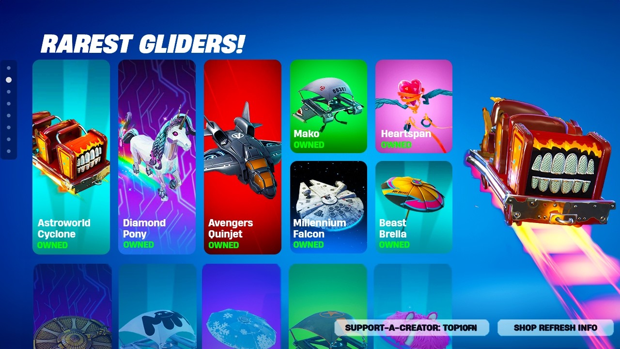 The RAREST Fortnite Gliders!