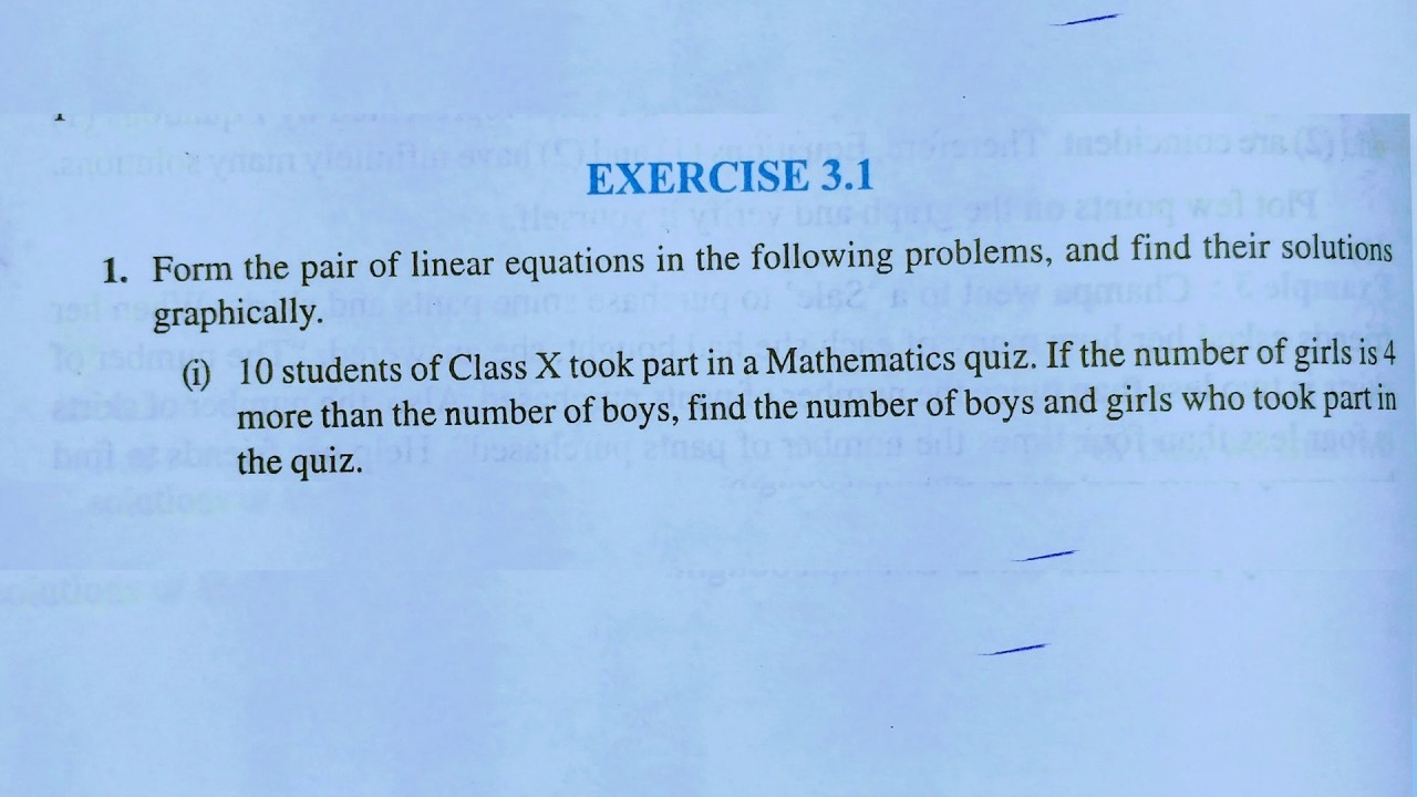 Class 10th maths l Exercise 3.1 l Chapter 3 l Pair Of Linear Equations In Two Variable l Ncert