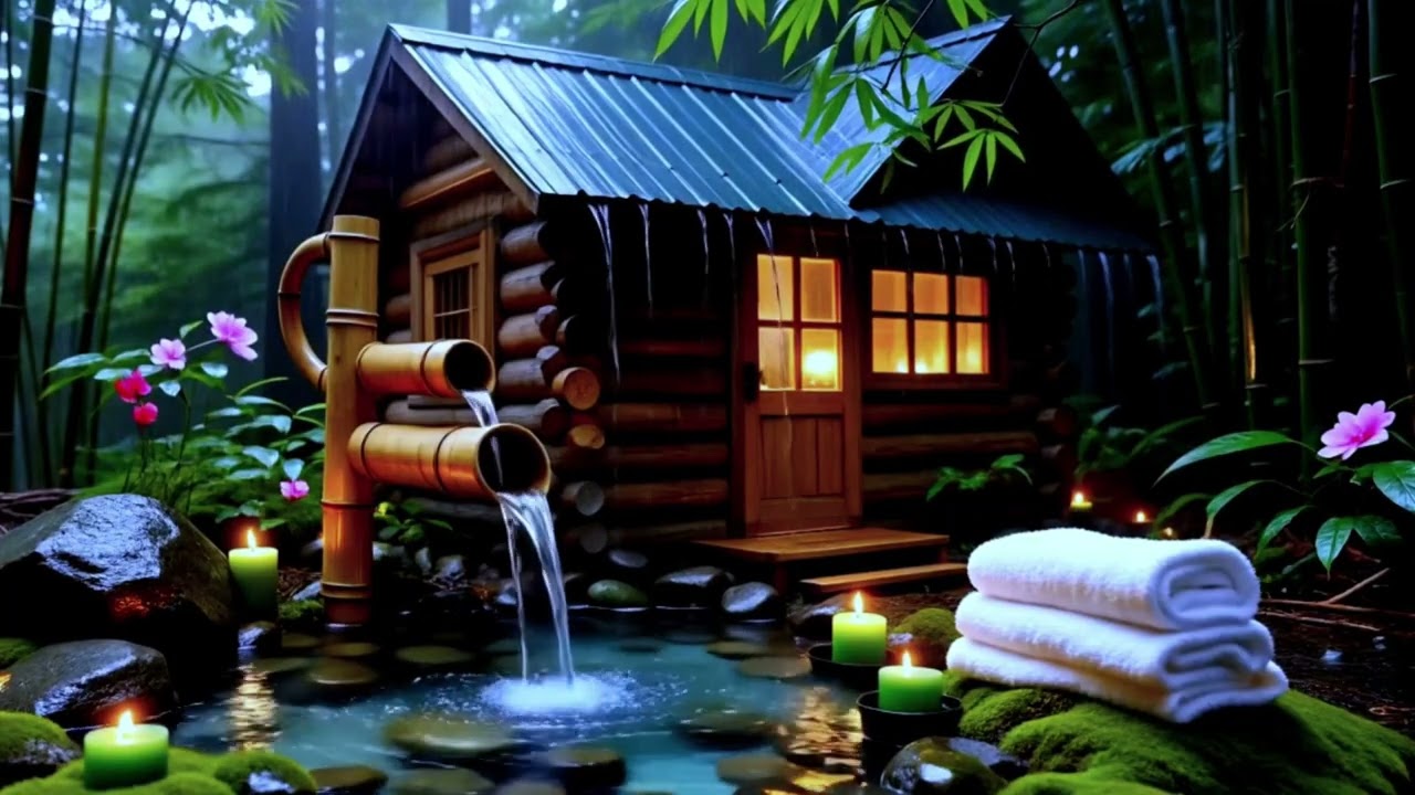 Deep Sleep Instantly with Heavy Rain and Soft Piano Music in a Forest Cabin