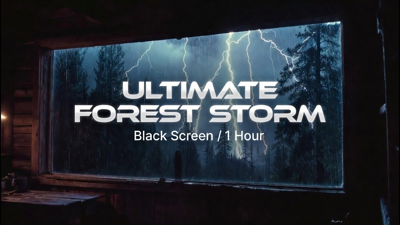 Midnight Forest Storm ⛈️ Heavy Rain & Rolling Thunder for Sleeping (Black Screen / 1 Hour)