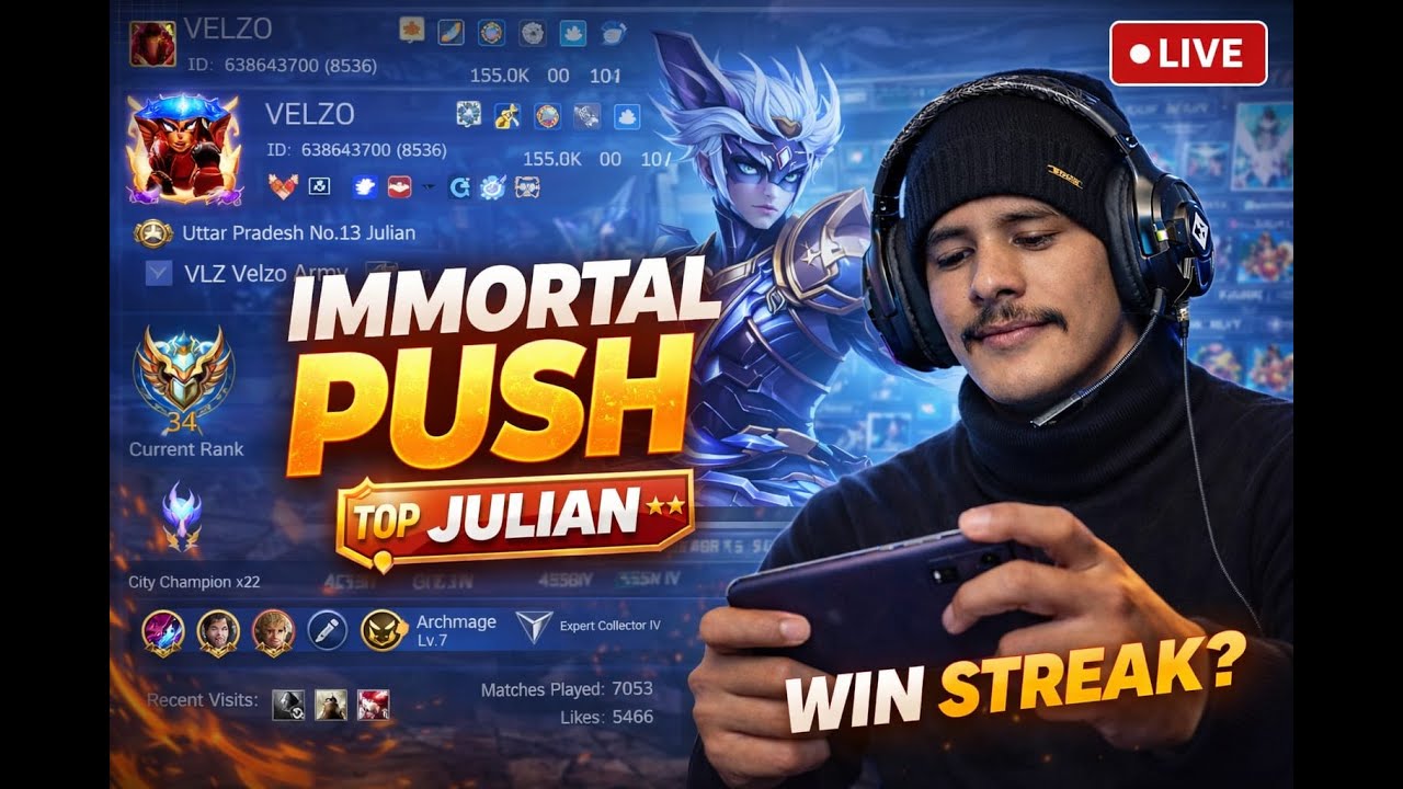 Solo Ranked Julian 🔥 Road To Immortal Day 20 | Hindi Live #mlbb