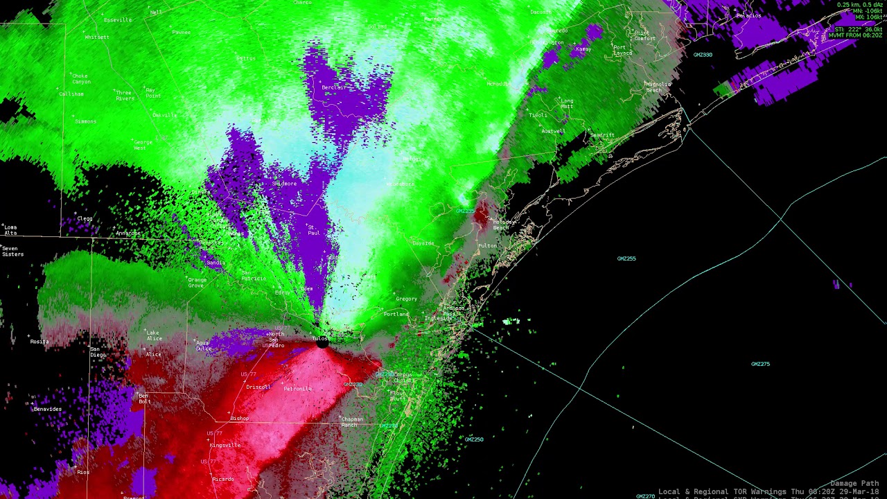 KCRP Radar Storm Relative Velocity Loop - March 29, 2018