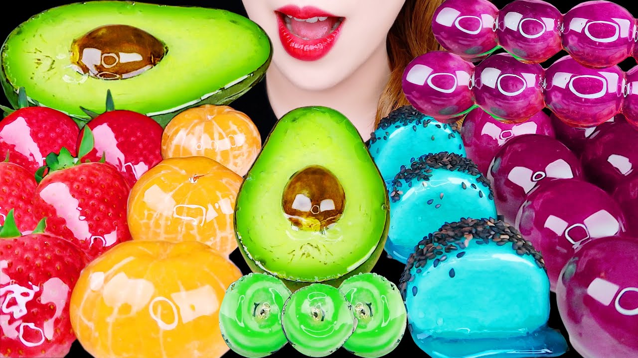 ASMR RAINBOW TANGHULU *JELLY, AVOCADO, SESAME MARSHMALLOW, STRAWBERRY TANGHULU EATING SOUNDS MUKBANG