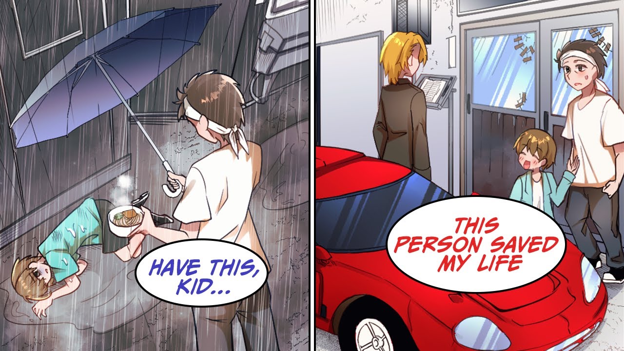 On a rainy day, a boy was hungry and passed out on the ground [Manga Dub]