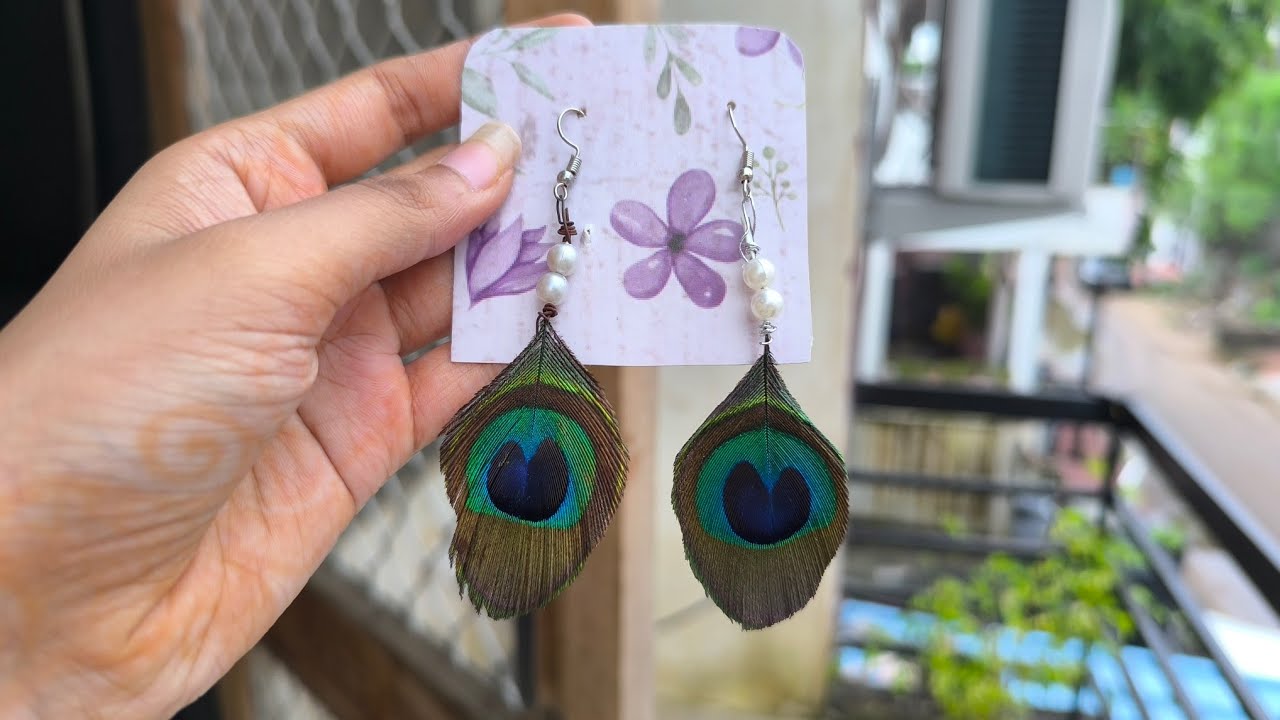 DIY Feather Earrings For Janmashtami / DIY Peacock Feather Earrings / Easy Earrings Making At Home