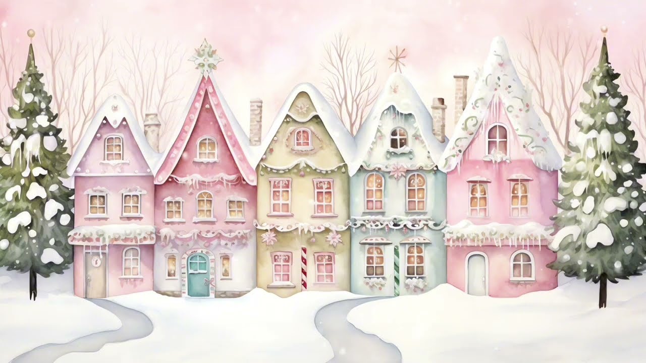 Animated Pink Christmas Screensaver-Pastel Christmas, Christmas Village Ambience, Christmas Town