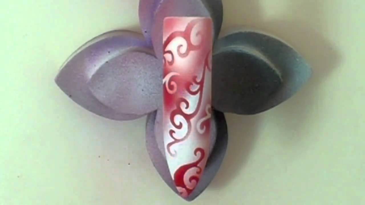 Nail Art ✥ Airbrush Spiralen / Ornamente ✥ rot weiss ✥ Stiletto