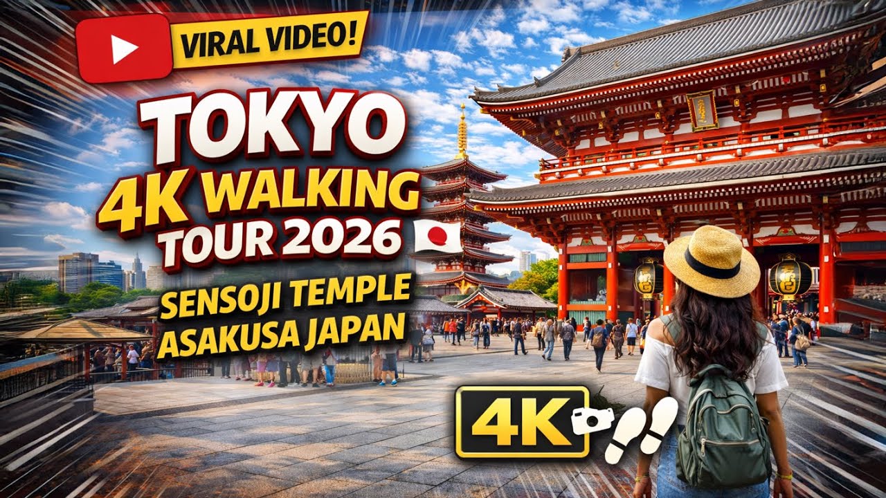 Tokyo 4K Walking Tour 2026: Sensoji Temple Asakusa Japan