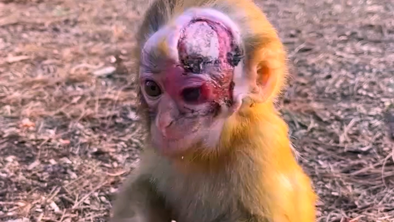 Oh my God! What happened to the baby monkey’s head? Is it hurt?
