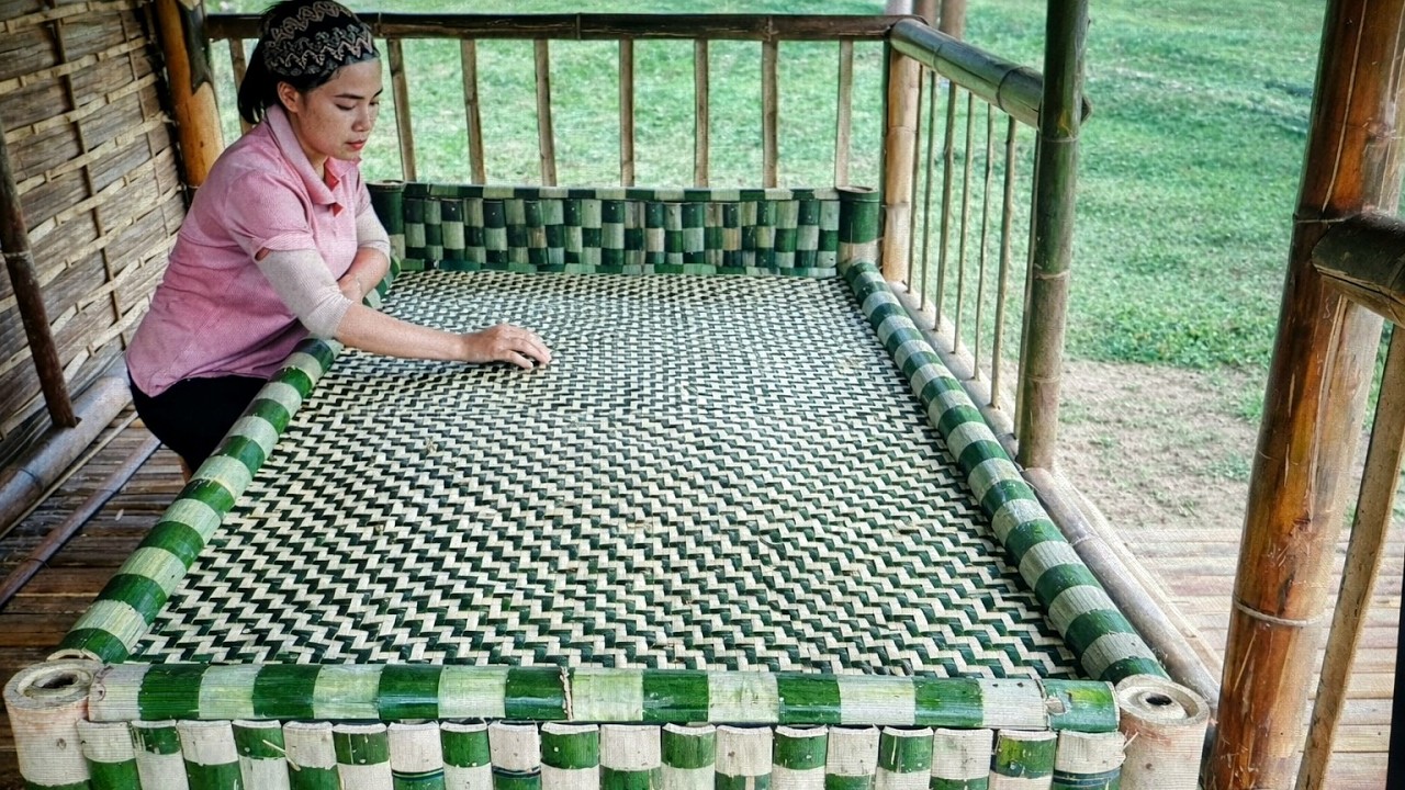 The bamboo bed was made by the woman with patience and skill.|Cagical innovation|