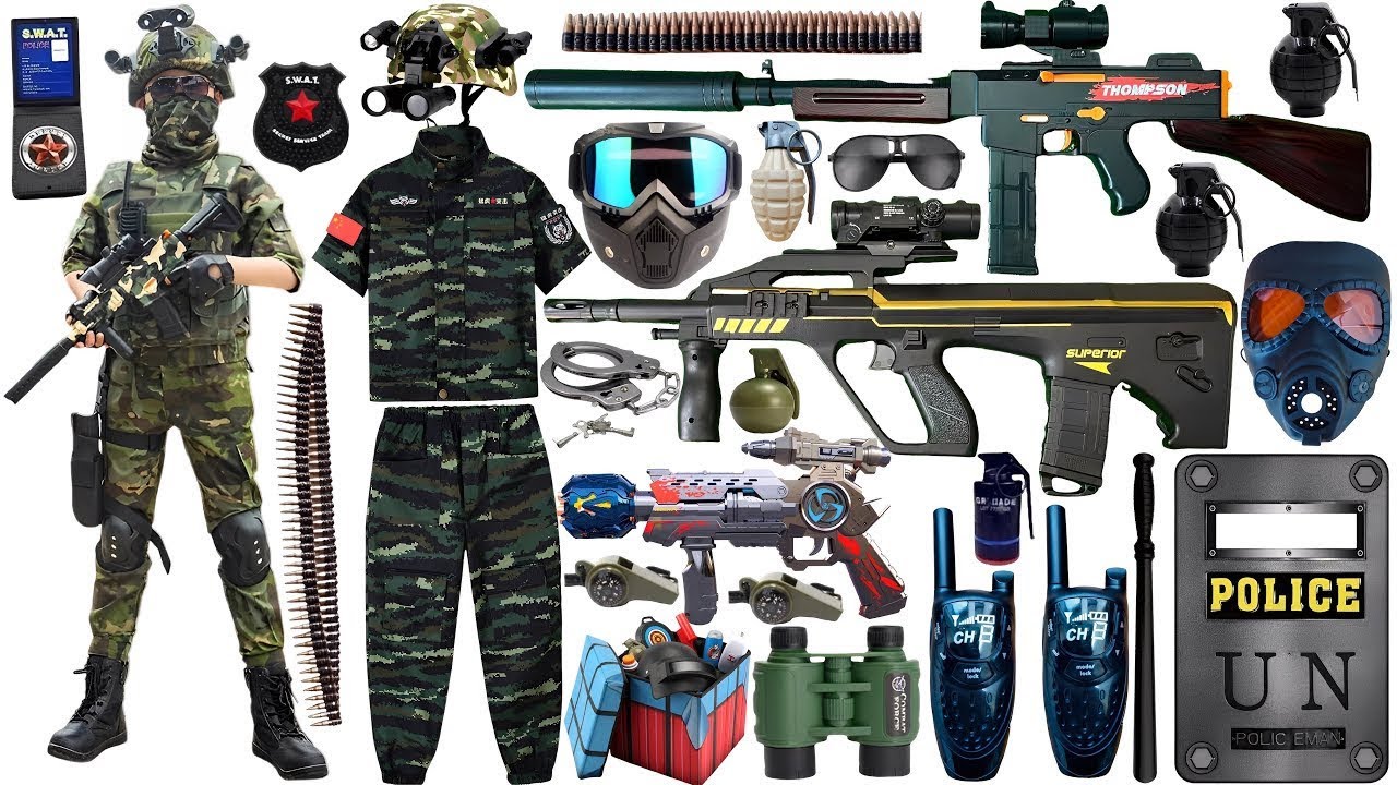 Unboxing of special forces toy guns, CheyTac M200 sniper rifle, and Glock pistol