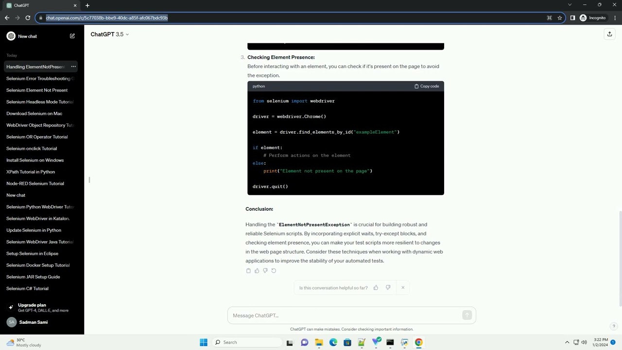 element not present exception in selenium