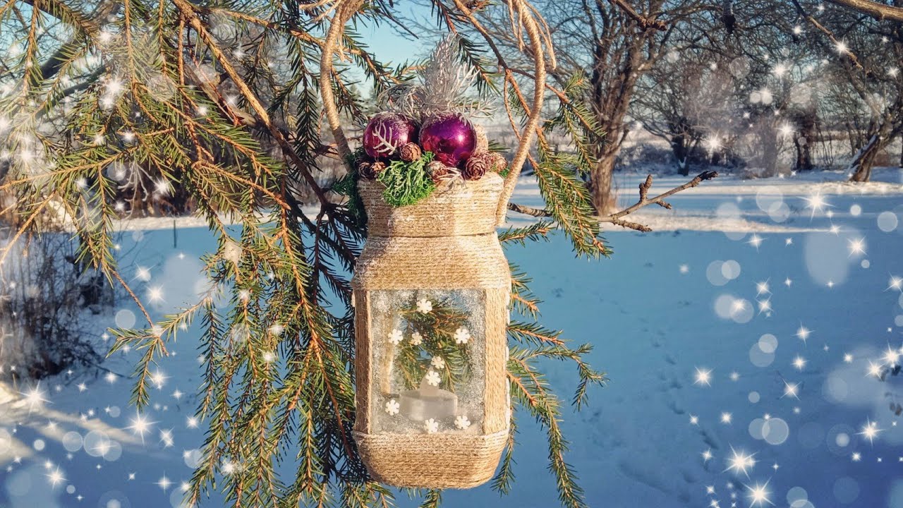 DIY Glass jar winter lantern//Зимний фонарь из стеклянной банки