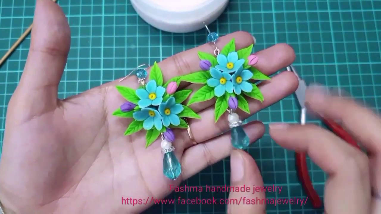 DIY Blue flowers Earrings from cold porcelain/italian/air dry clay