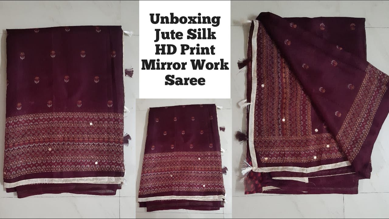Unboxing Jute Silk HD Print Mirror Work Saree | Saree Unboxing In Telugu | Non Sponsored.