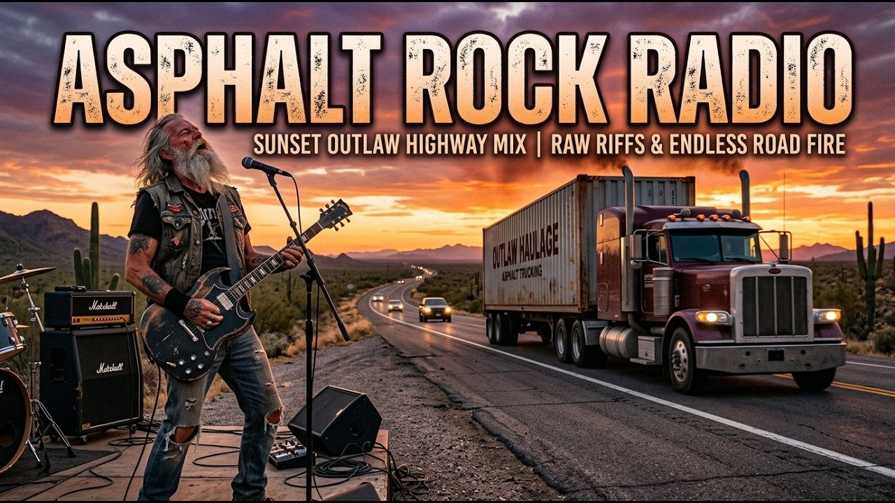 ASPHALT ROCK RADIO – SUNSET OUTLAW HIGHWAY MIX | RAW RIFFS & ENDLESS ROAD FIRE | #OutlawSunset