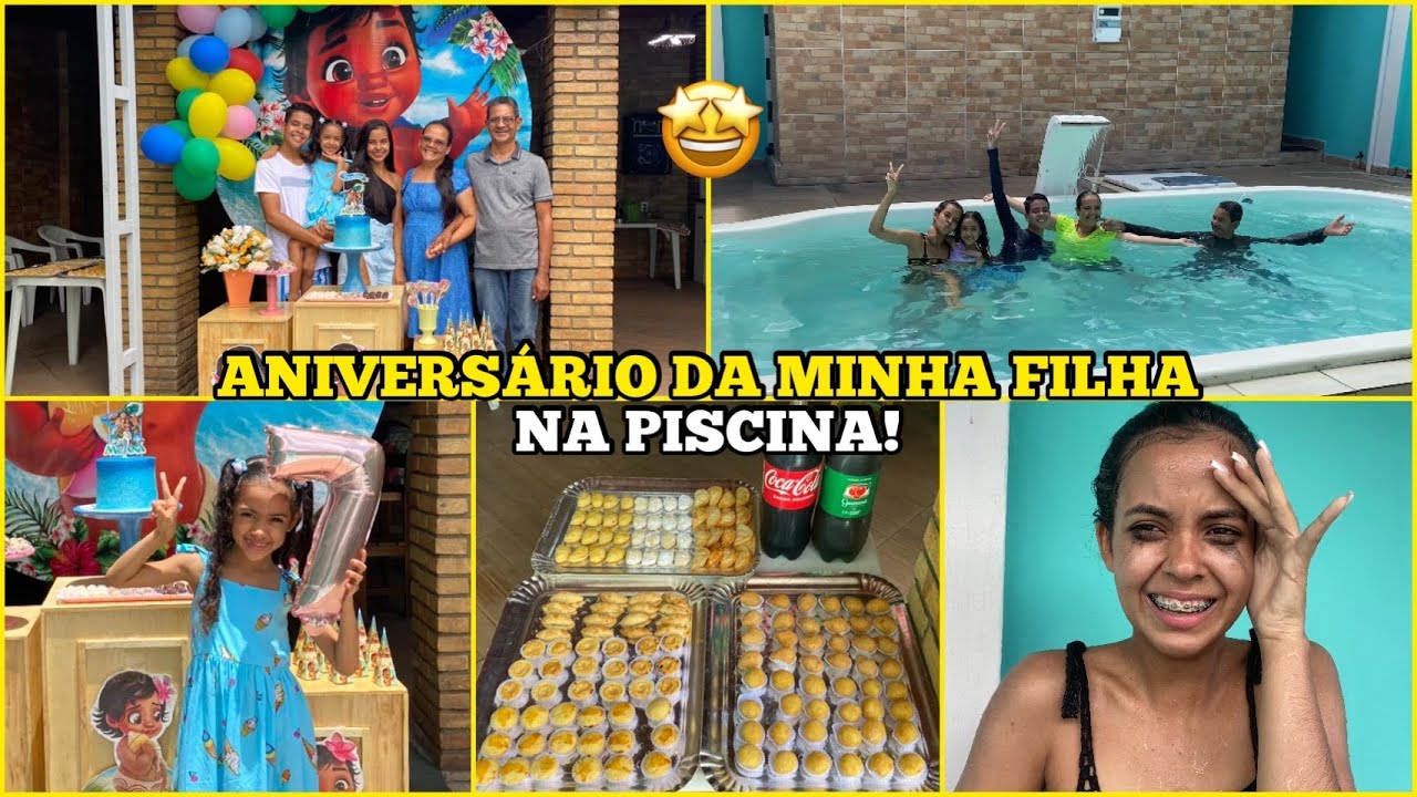 FESTA DE 7 ANOS DA MINHA FILHA 😍 COMEMORAÇÃO EM FAMÍLIA NA PISCINA!!! 🎉 *Mãe aos 13*