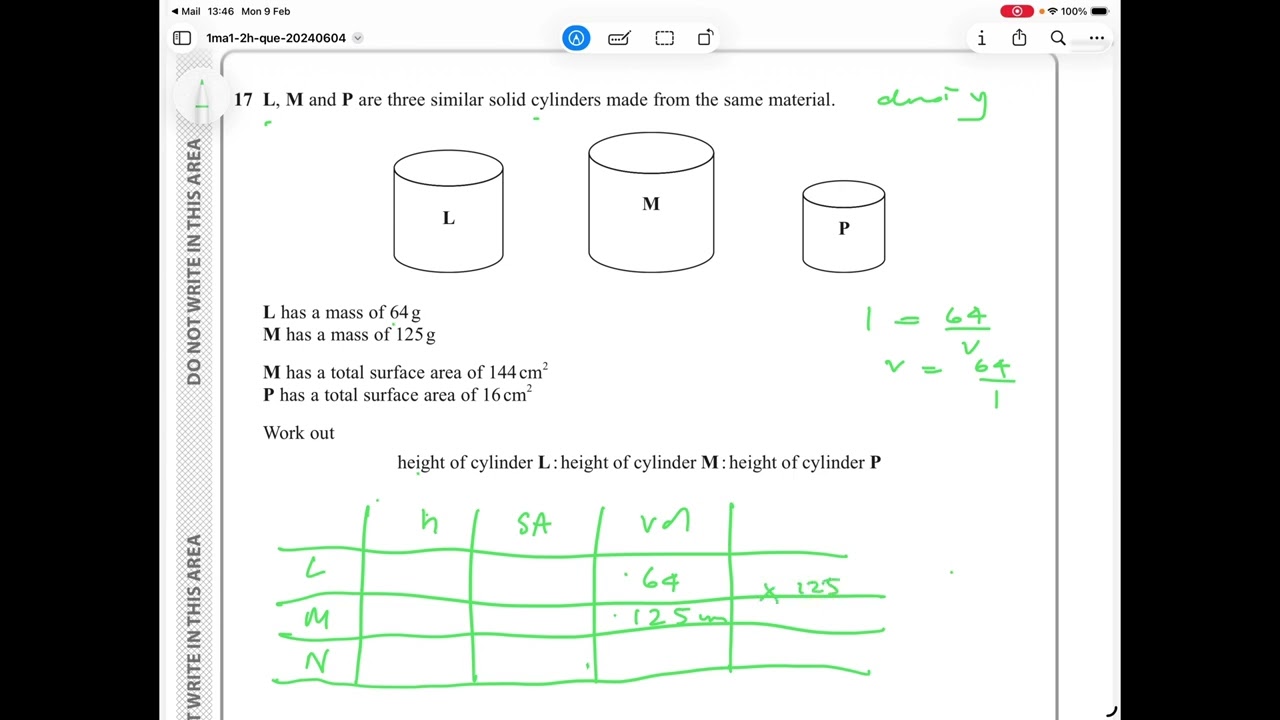 @Katiedoesmaths Difficult height, area,volume, density Edexcel GCSE 3 June 2024 Q17