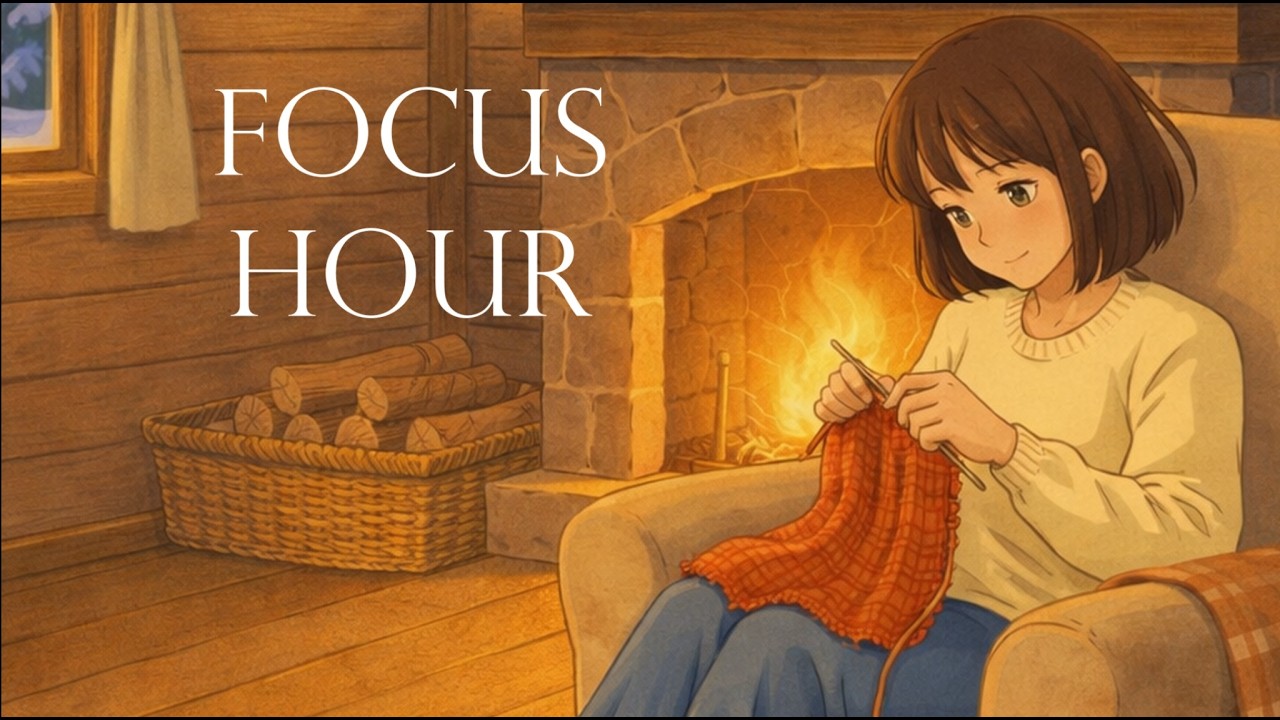 Cozy Fireplace Deep Work | Winter Knitting Focus Session (1 Hour)
