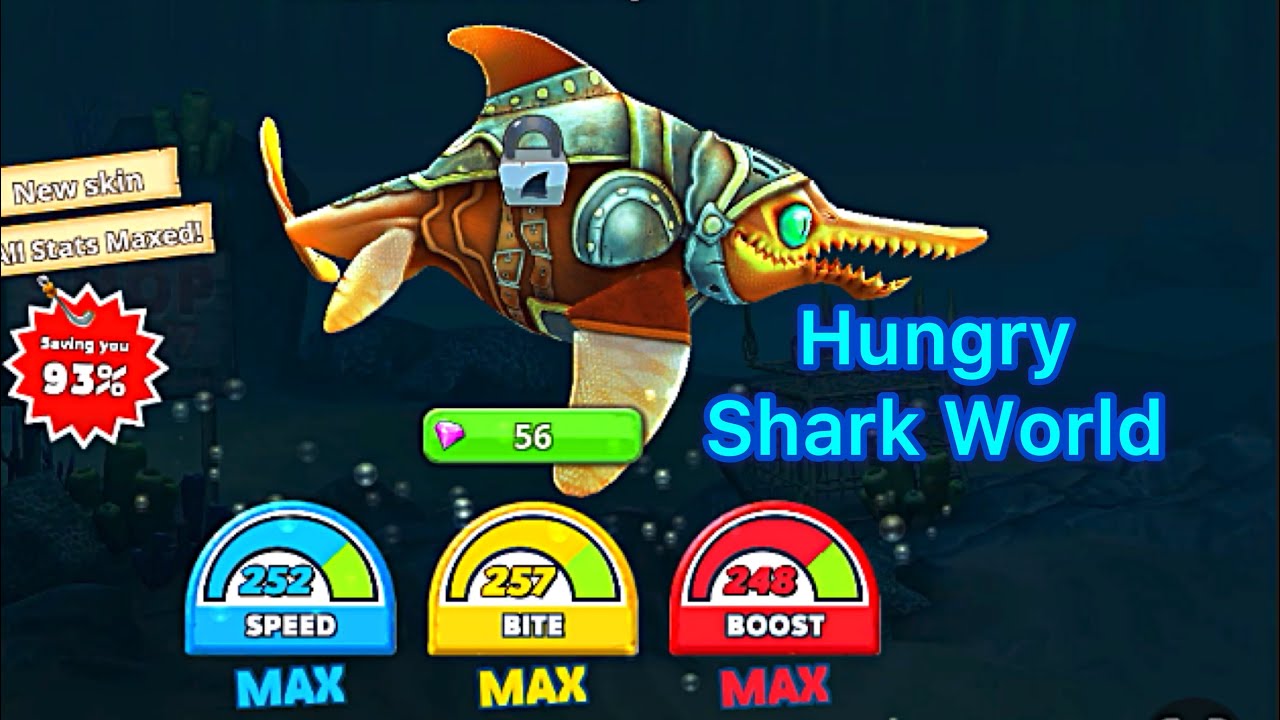 Hungry Shark World Using my New (L) Shark Echo; Sir-Sharkington-IV Skin max stats:GamePlay !
