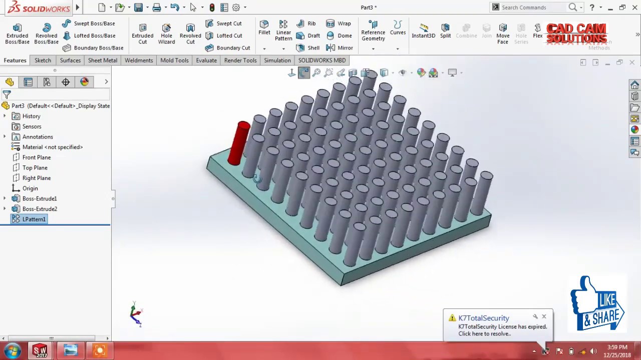 #SolidWorks #linear pattern Part1