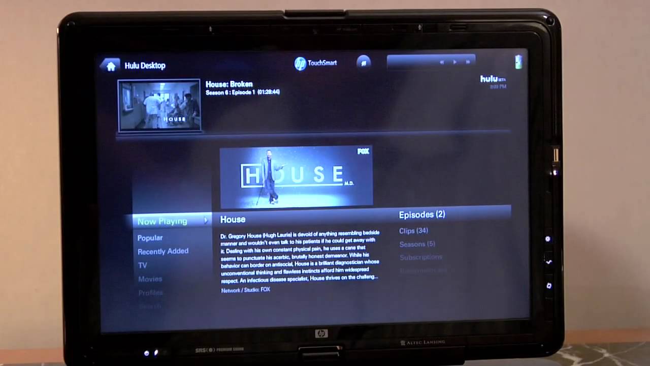 HP Touchsmart tx2 with Touch Twitter and Hulu Apps