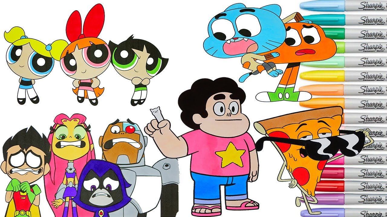 Cartoon Network Coloring Book Compilation Teen Titans Go Powerpuff Girls Gumball Rainbow Splash