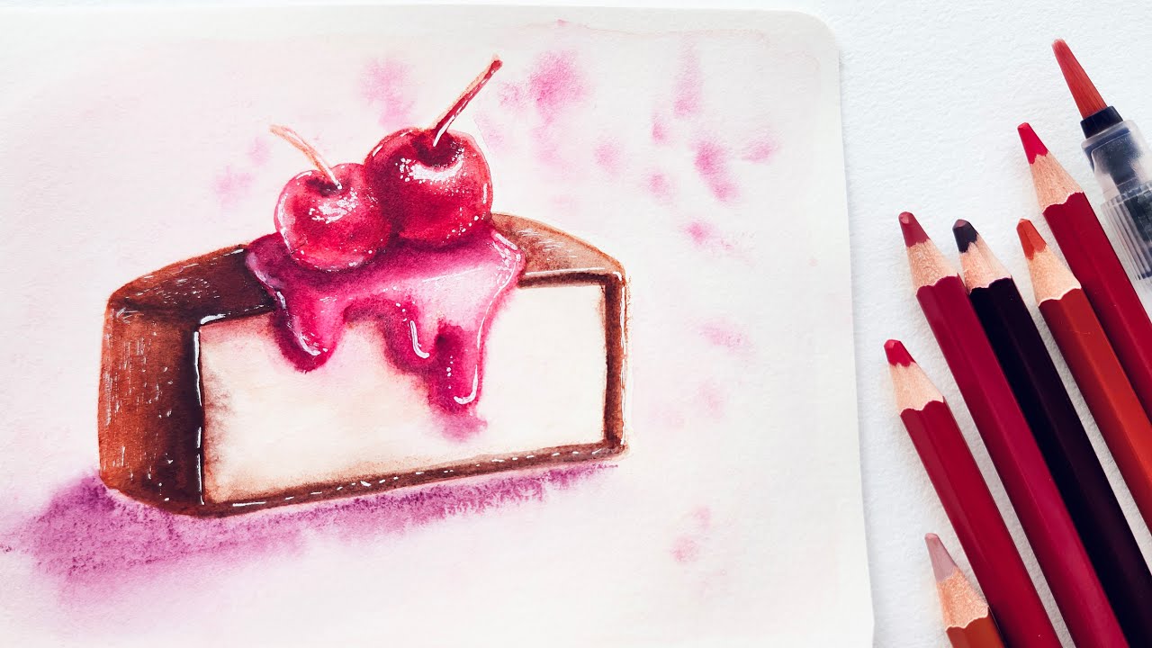 Cherry Chocolate Dessert Speed paint 🍒🍫 | Watercolor Pencil Art