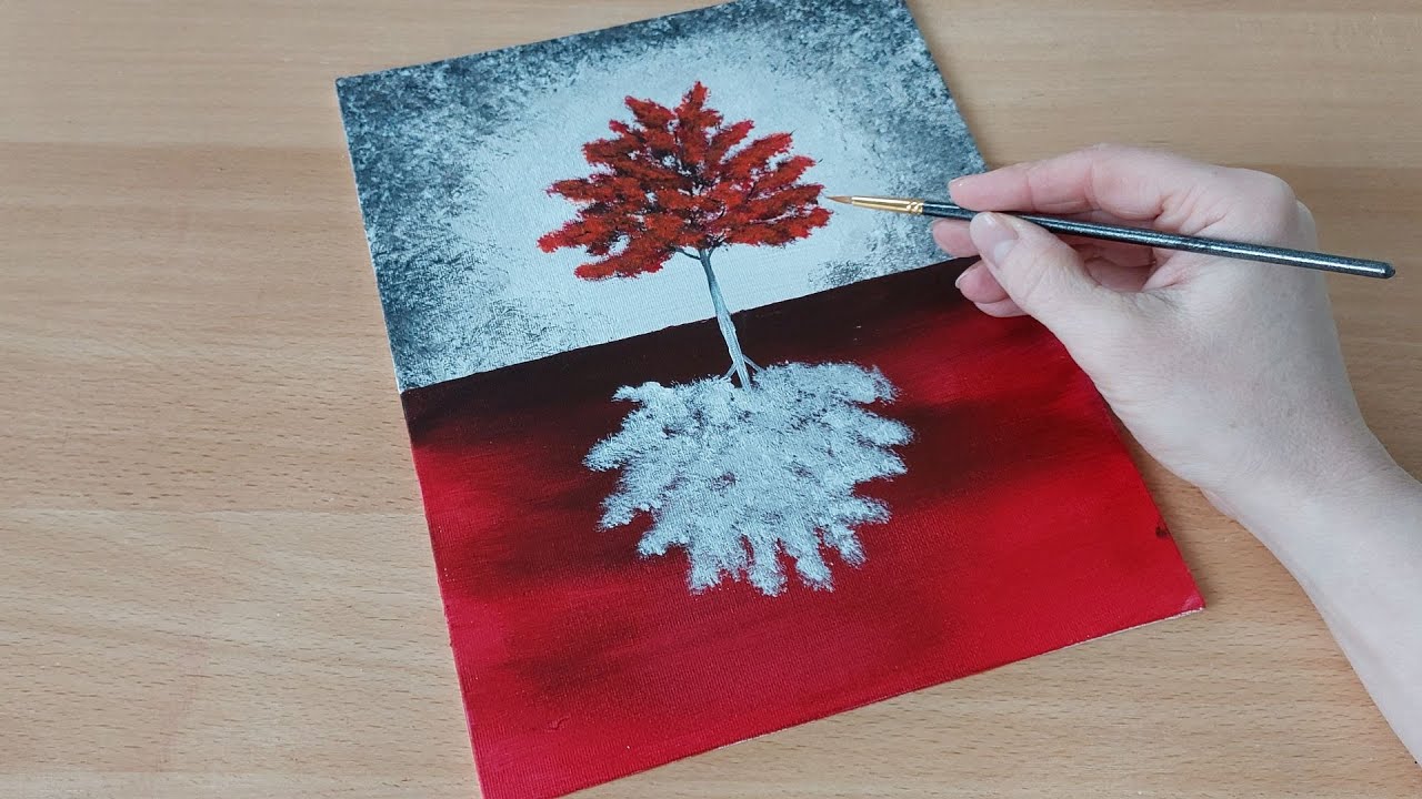 Red Tree | Black and White Abstract painting for Beginners | STEP by STEP Tutorial | DeOli art