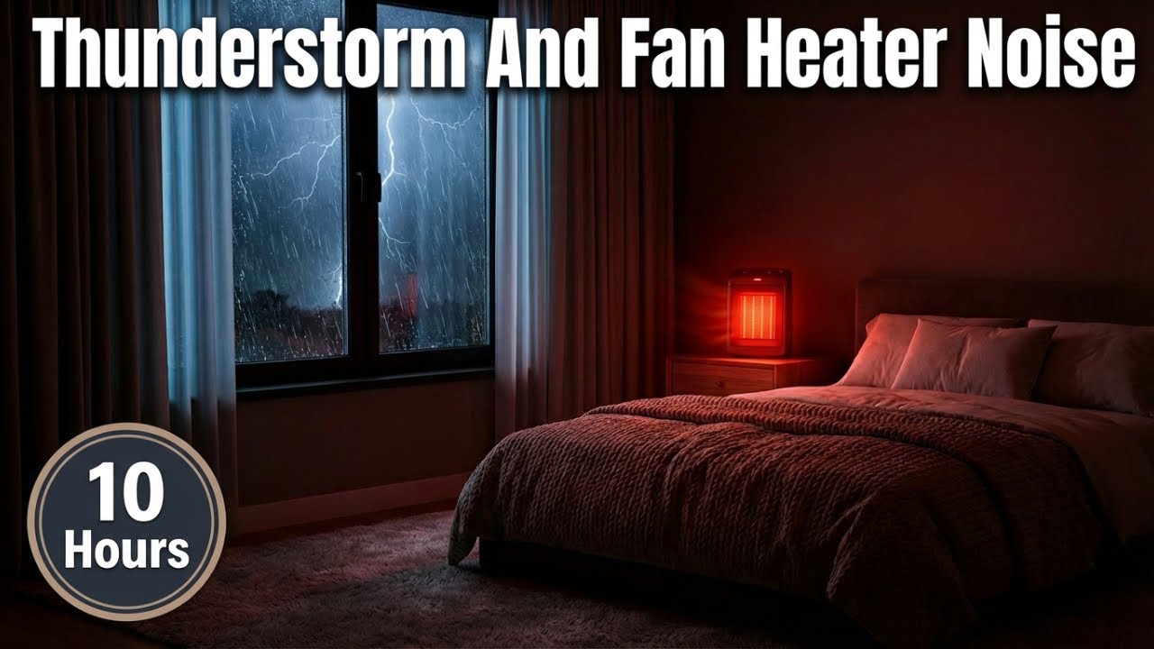 Falling Rain Outside, Warm Heater Inside | 10 Hours Sleep Soundscape | Winter Ambience