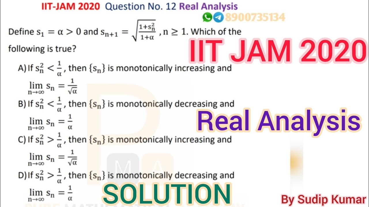IIT JAM 2020 Real Analysis Solution | Q.No 12 | IIT JAM 2020 Mathematics Solution | Section A