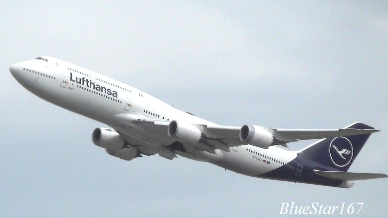 Lufthansa Boeing 747-8I (D-ABYC) takeoff from FRA/EDDF (Frankfurt - am Main) RWY 25C