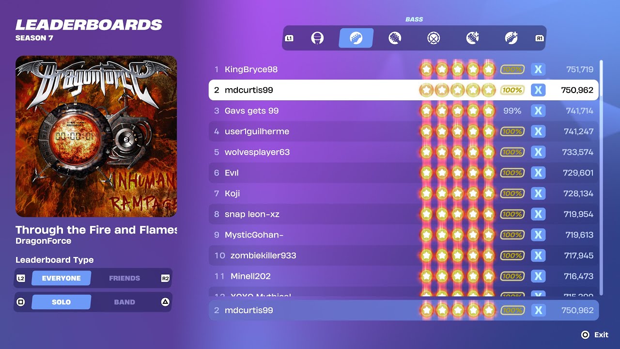 [Fortnite Festival S7] Through the Fire and Flames Expert Bass 100% FC