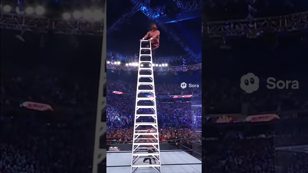 WRESTLER PUSHED OFF HUGE LADDER THROUGH GLASS!