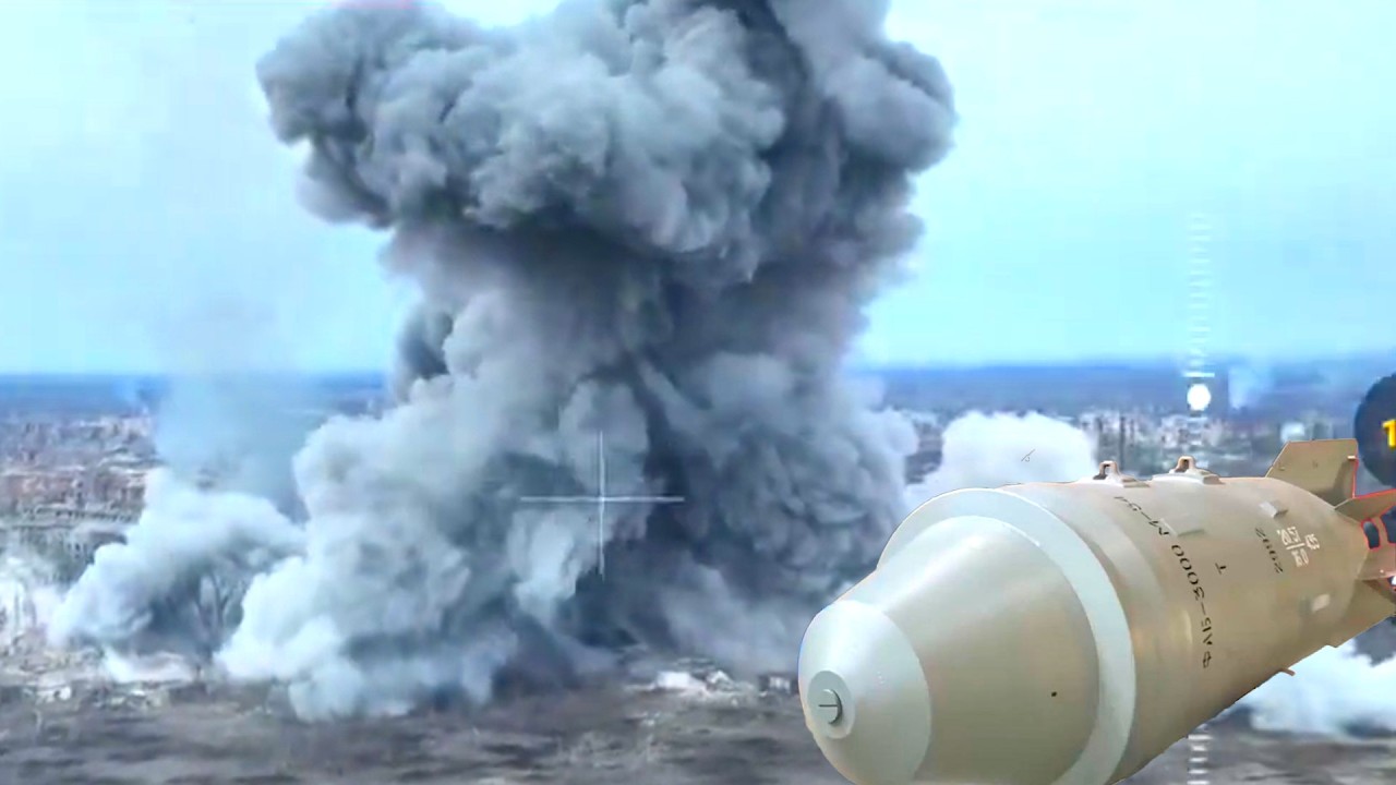 Bomba FAB-3000 uderza w budynek ukraińskiej armii. Nagranie z drona.