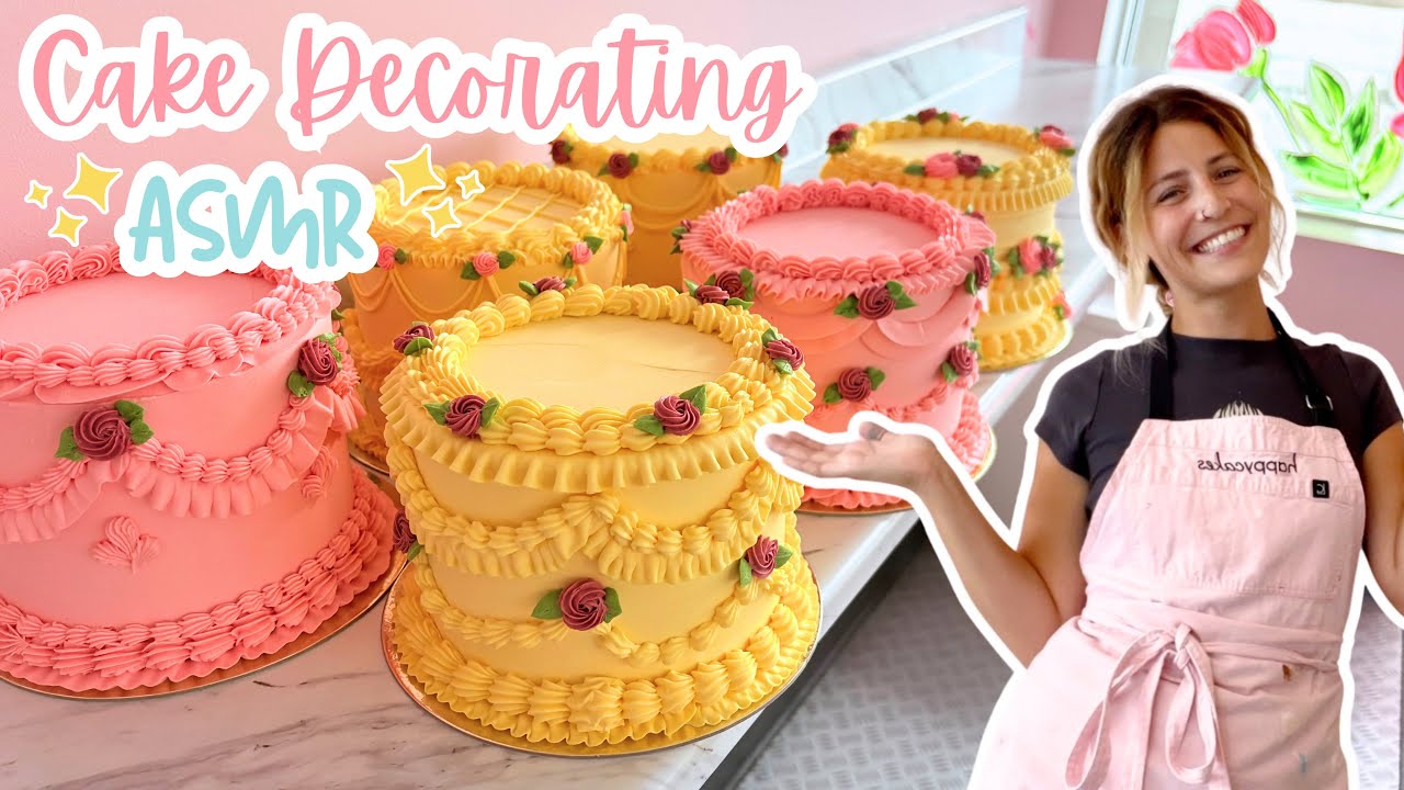Satisfying Cake Decorating ASMR | Decorate Vintage Floral Cakes With Me! | [No Talking] [No Music]
