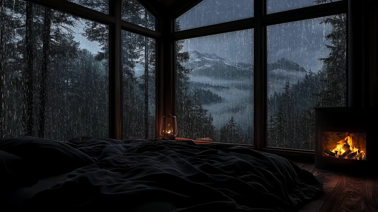 🎹🌧️ Rainy Night Window View | Soft Piano Music in Cozy Cabin | Deep Sleep, Relaxation & Study Focus