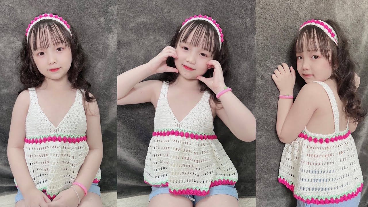 Crochet summer top | Móc áo hai dây hoạ tiết hoa tulip - tăng giảm size theo số đo