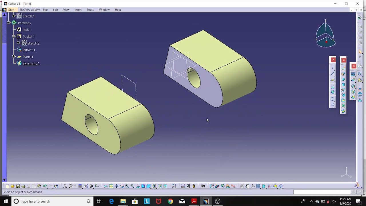 39. Wireframe and Surface Tutorial Catia V5:  Performing a Symmetry on Geometry