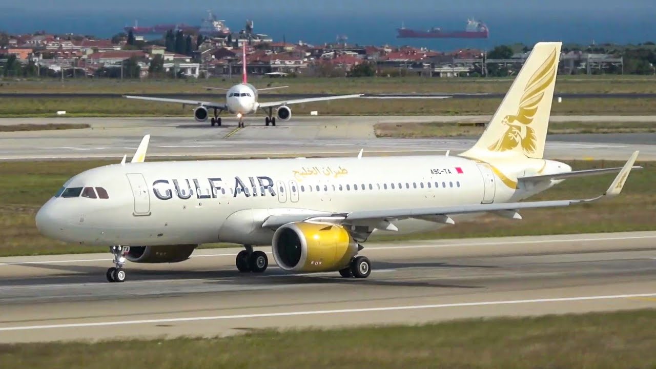 (4K) Beautiful Gulf air A320NEO landing and take-off from Istanbul Atatürk airport