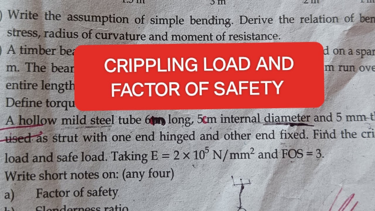 CRIPPLING LOAD AND FACTOR OF SAFETY | MECHANICS OF STRUCTURE NUMERICAL 4TH SEM @Er.dipesh186