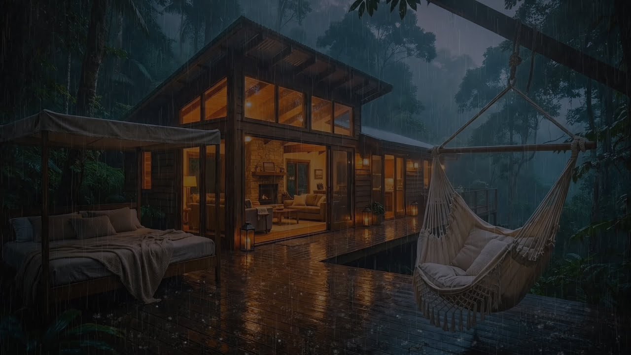 Rainy Night Sanctuary | Cozy Wooden Rooms, Soft Light, Gentle Downpour for Better Sleep