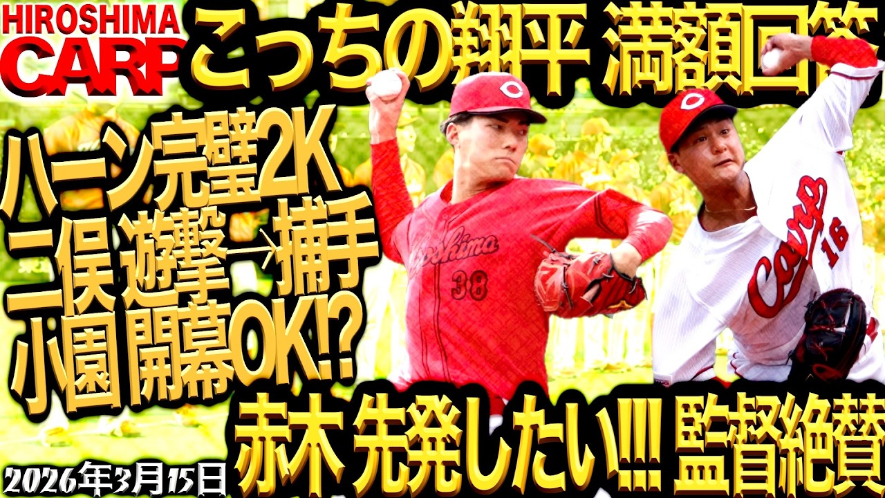 ルーキー頼み!!!【広島カープ】タイガースに競り勝つも...（2026/3/15）