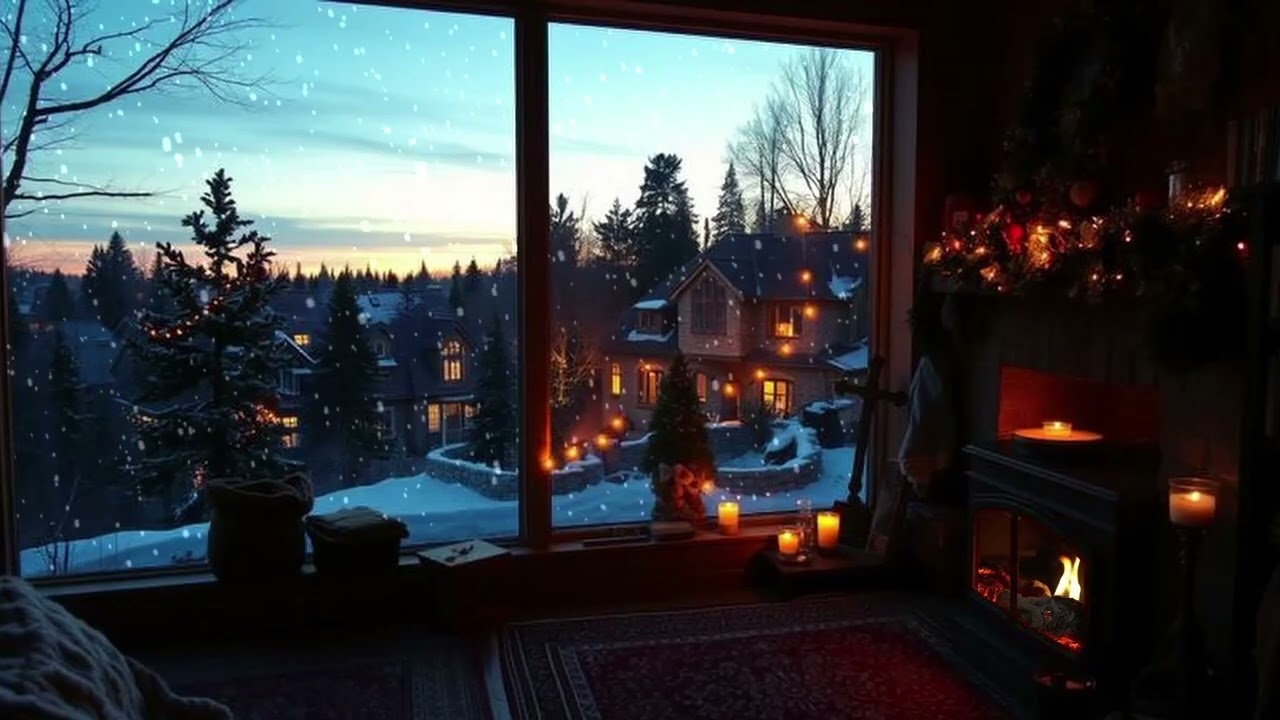 Hometown Dusk - Winter Fireplace Sounds - No Music