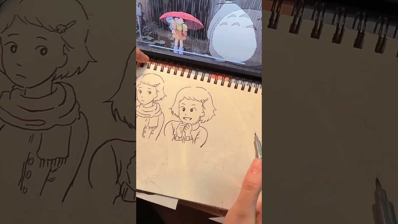 Ink with me✍️#ghibli #ghibliart #reels #drawingprocess #inking #sketchbook #drawwithme #ghiblitrend