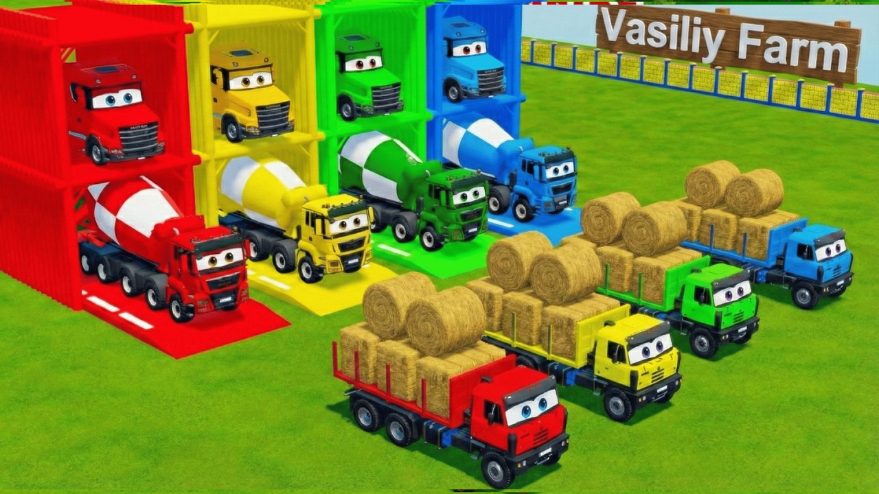 Garage with Colors - ALL MIXER TRUCK WITH DOUBLE FLATBED TRAILER TRUCK, MERCEDES, IVECO, SCANIA